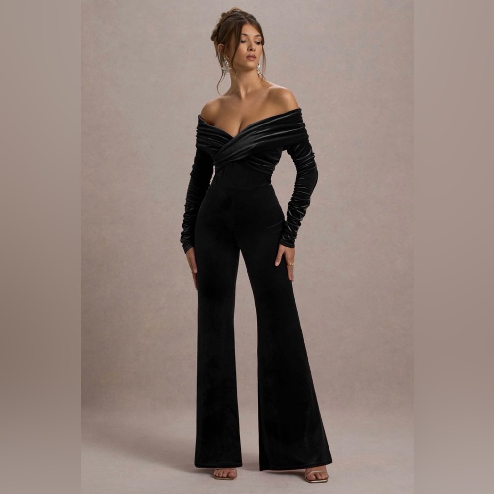 Club L London Borealis Velvet Bardot Jumpsuit